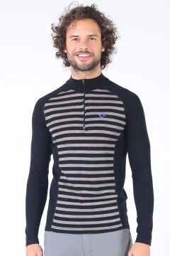 Woolona Astro Çizgili Uzun Kollu Fermuarlı %100 Yün Termal İçlik