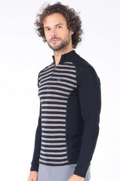Woolona Astro Çizgili Uzun Kollu Fermuarlı %100 Yün Termal İçlik