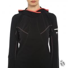 Gore-Tex Bayan Siyah Uzun Kollu Şapkalı Ipod Cepli ProDryFit Outdoor, Koşu, Fitness Tişört