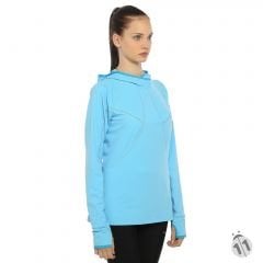 Gore-Tex Bayan Açık Mavi Uzun Kollu Şapkalı Ipod Cepli ProDryFit Outdoor, Koşu, Fitness Tişört