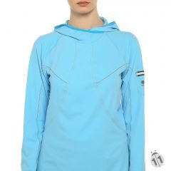 Gore-Tex Bayan Açık Mavi Uzun Kollu Şapkalı Ipod Cepli ProDryFit Outdoor, Koşu, Fitness Tişört