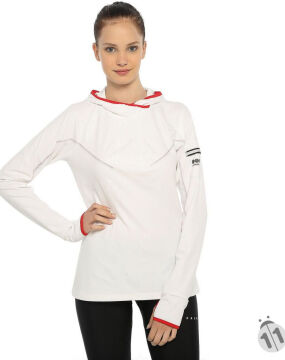 Gore-Tex Bayan Beyaz Uzun Kollu Şapkalı Ipod Cepli ProDryFit Outdoor, Koşu, Fitness Tişört