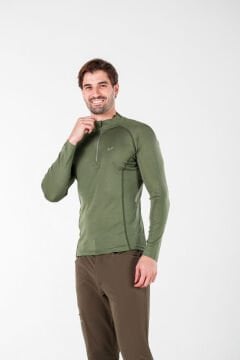 Woolona Astro Yeşil Uzun Kollu Fermuarlı %100 Yün Termal İçlik