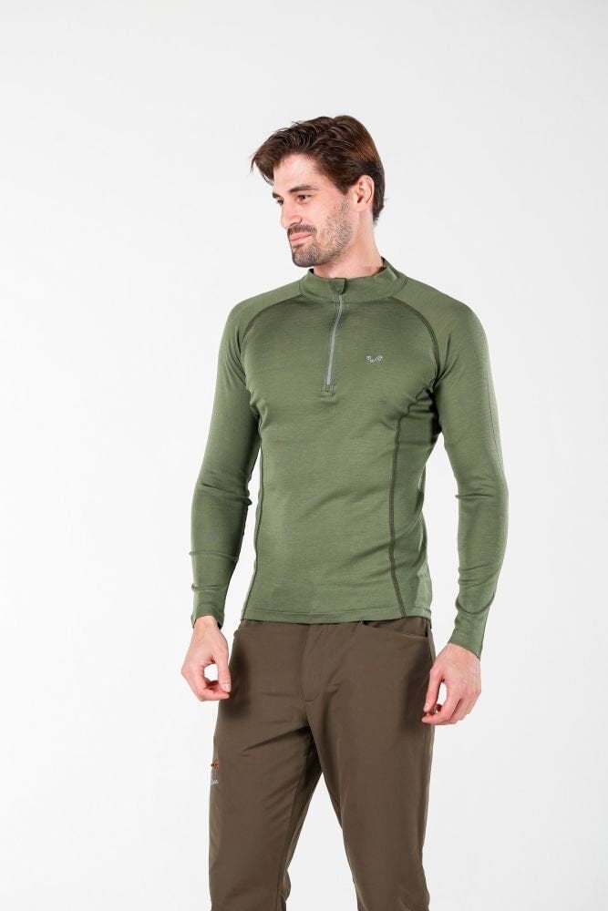 Woolona Astro Yeşil Uzun Kollu Fermuarlı %100 Yün Termal İçlik