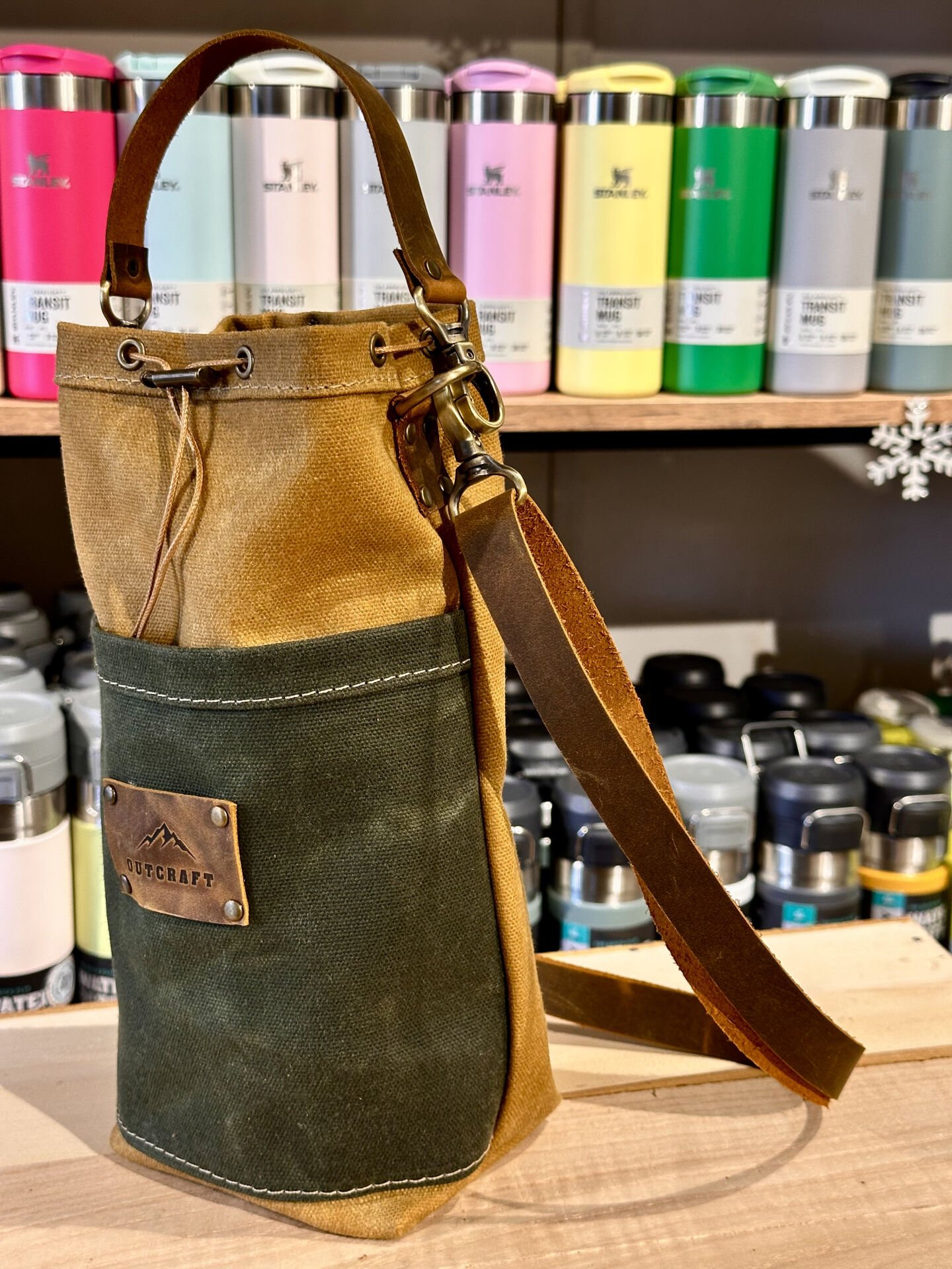 Outcraft Handmade Kanvas Termos Taşıma Çantası Large -Sarı (Yeşil)