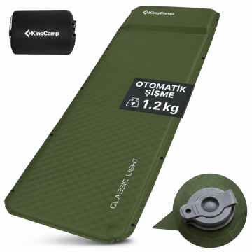 KingCamp Classıc Light 3cm Yastıklı Şişme Kamp Matı D.Green (Birleşebilir)
