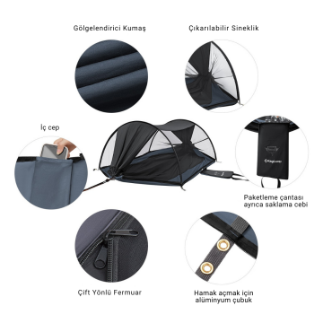 KingCamp Multi-function 3 ü 1 Arada Çift Kişilik Cibinlikli Hamak Black