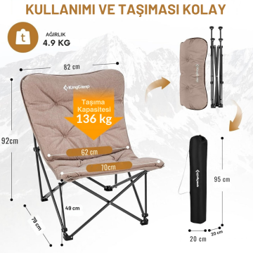 KingCamp Lemon Lux Ultra Konforlu Kamp Sandalyesi Brown