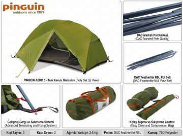 Pinguin Aero 3 Yeşil Çadır