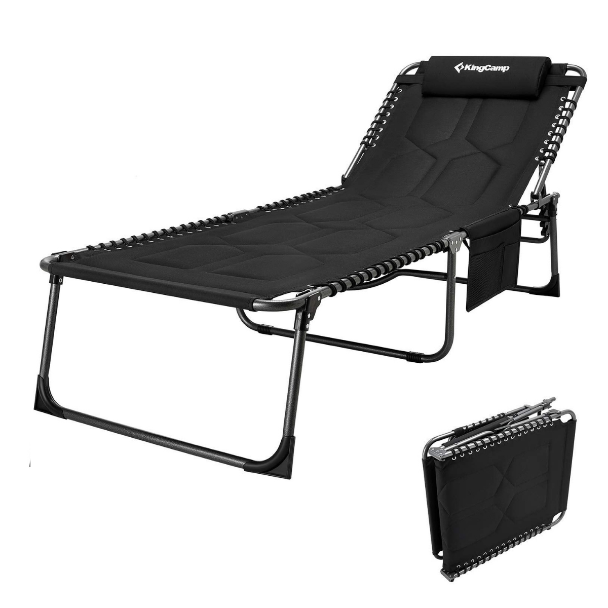 KingCamp Bavaria Cozy Premium 5 Kademeli Katlanır Şezlong Kampet Black