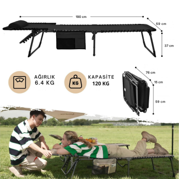 KingCamp Berlin Comfort Lounge 5 Kademeli Katlanır Şezlong Kampet Black