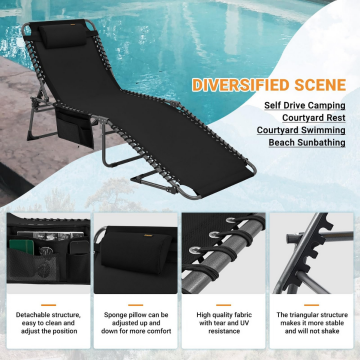 KingCamp Berlin Comfort Lounge 5 Kademeli Katlanır Şezlong Kampet Black