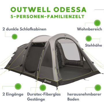 Outwell Odessa 5 15M² Blackroom 2+1 Odalı 5 Kişilik Yüksek Aile Çadırı