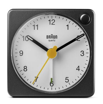 BRAUN BC02XBW SİYAH-BEYAZ KLASİK SEYAHAT ANALAOG ALARMLI MASA SAATİ