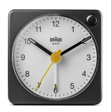 BRAUN BC02XBW SİYAH-BEYAZ KLASİK SEYAHAT ANALAOG ALARMLI MASA SAATİ