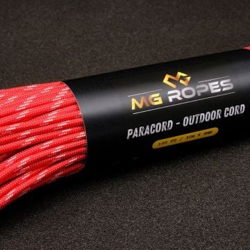 Ropes Polyester Paracord İp 4 mm Kırmızı Beyaz Desen 30 Metre
