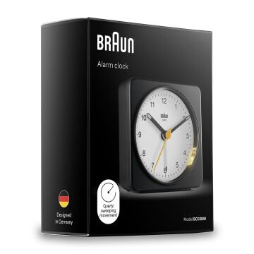 BRAUN BC03BW SİYAH-BEYAZ KLASİK SEYAHAT ANALAOG ALARMLI MASA SAATİ