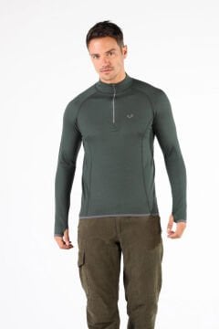 Woolona Halldor Erkek Yeşil Uzun Kollu Fermuarlı %100 Yün Termal İçlik