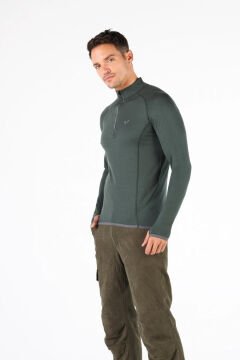 Woolona Halldor Erkek Yeşil Uzun Kollu Fermuarlı %100 Yün Termal İçlik
