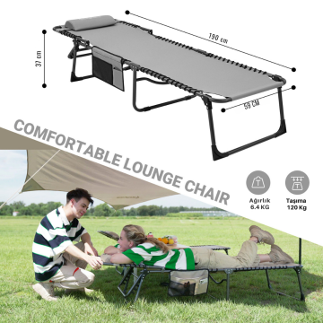 KingCamp Berlin Classic Comfort Lounge 5 Kademeli Katlanır Şezlong ve Kampet Grey