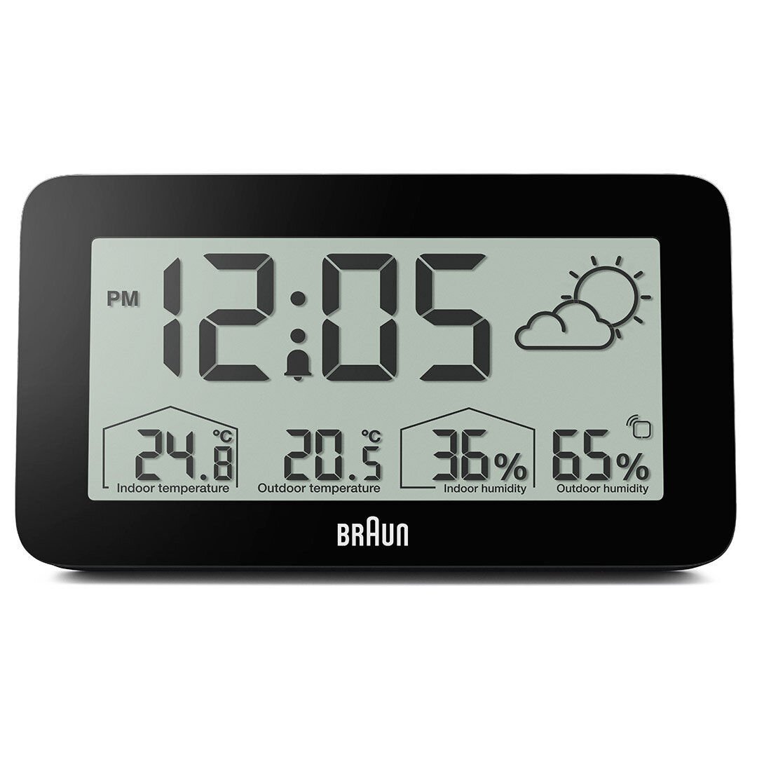 BRAUN BC13BP SİYAH DİJİTAL HAVA DURUMU ALARMLI MASA SAATİ