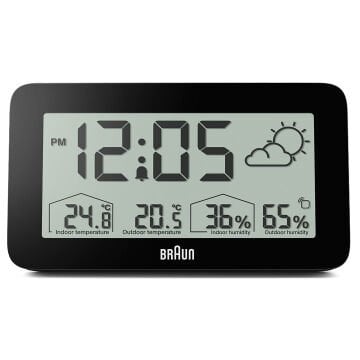 BRAUN BC13BP SİYAH DİJİTAL HAVA DURUMU ALARMLI MASA SAATİ