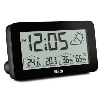 BRAUN BC13BP SİYAH DİJİTAL HAVA DURUMU ALARMLI MASA SAATİ