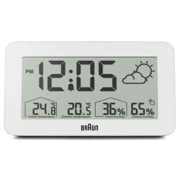 BRAUN BC13WP BEYAZ DİJİTAL HAVA DURUMU ALARMLI MASA SAATİ