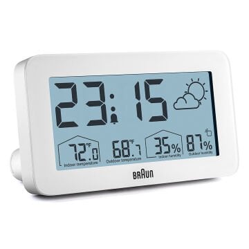 BRAUN BC13WP BEYAZ DİJİTAL HAVA DURUMU ALARMLI MASA SAATİ