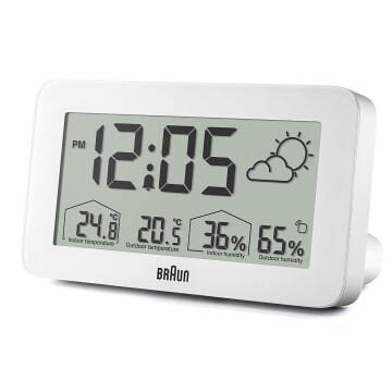 BRAUN BC13WP BEYAZ DİJİTAL HAVA DURUMU ALARMLI MASA SAATİ