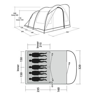 Outwell Sky 5 Blackroom 13 M² - 5 Kişilik Yüksek Aile Çadırı