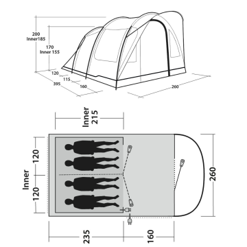 Outwell Sky 4 Blackroom 12 M² - 4 Kişilik Yüksek Aile Çadırı
