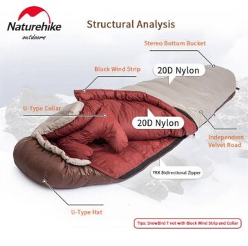 Naturehike L/560G Snowbird Ördek Tüyü  -20 C Mumya Uyku Tulumu NH20YD001