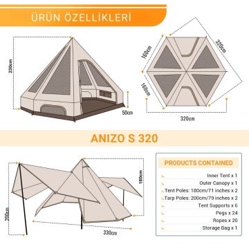 KingCamp ANIZO S 320 Canvas Kanvas Tipi Glamping Çadır