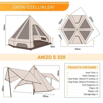 KingCamp ANIZO S 320 Canvas Kanvas Tipi Glamping Çadır