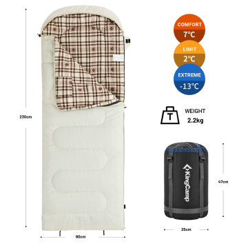 KingCamp Cloud 300 Ultra -13 Derece Geniş Uyku Tulumu Ivory Sağ F.