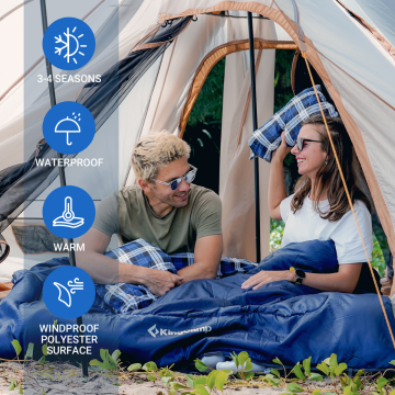 KingCamp Snowflake 300-D Ultra -13 Derece Double Çift Kişilik Yastıklı Uyku Tulumu Navy