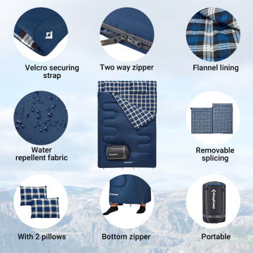 KingCamp Snowflake 300-D Ultra -13 Derece Double Çift Kişilik Yastıklı Uyku Tulumu Navy