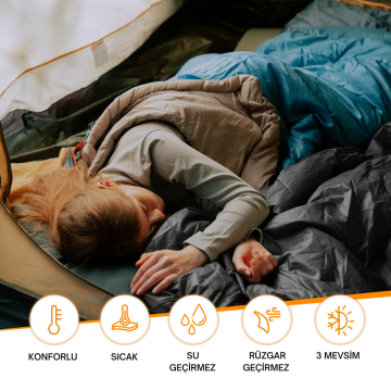 KingCamp Oxygen 250-D -3 Derece Çift Kişilik Yastıklı Uyku Tulumu Black