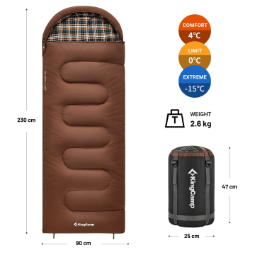 KingCamp Cloud 400 Ultra -15 Derece Geniş Uyku Tulumu Coffee Sol F.