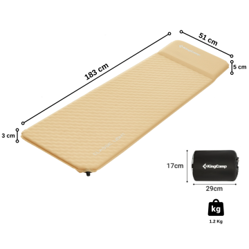 KingCamp Classıc Light 3cm Yastıklı Şişme Kamp Matı D.Khaki