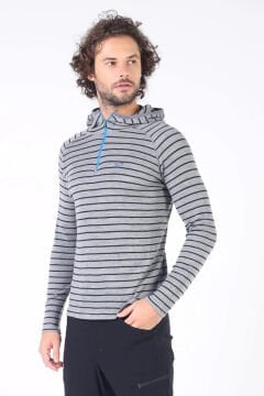 Woolona Thor Hoodie Erkek Çizgili Yarım Fermuarlı Uzun Kollu %100 Yün Termal İçlik