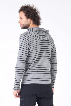 Woolona Thor Hoodie Erkek Çizgili Yarım Fermuarlı Uzun Kollu %100 Yün Termal İçlik