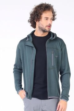 Woolona Maestro Erkek Yeşil Fermuarlı Kapşonlu %100 Yün Termal İçlik
