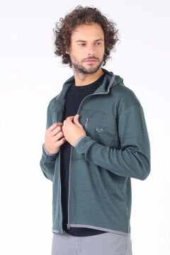 Woolona Maestro Erkek Yeşil Fermuarlı Kapşonlu %100 Yün Termal İçlik