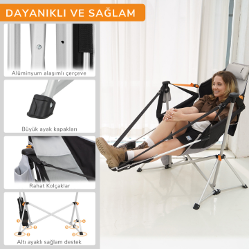 KingCamp Orchid Lux Ayak Dayamalı & Salıncaklı Hamak Kamp Sandalyesi Grey