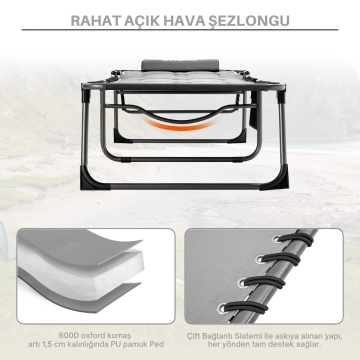 KingCamp Bavaria Cozy Premium 5 Kademeli Katlanır Şezlong Kampet Grey KC2431