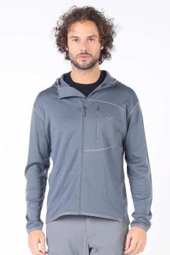 Woolona Maestro Erkek Gri Fermuarlı Kapşonlu %100 Yün Termal İçlik