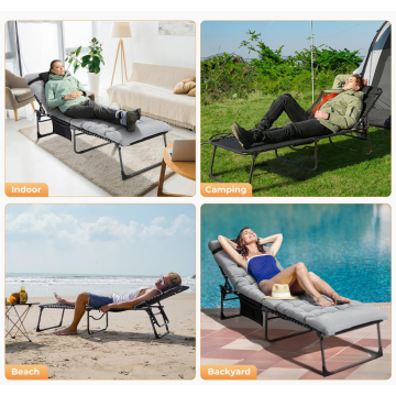 KingCamp Hamburg Cool Plus 5 Kademeli Katlanır Şilteli Şezlong Kampet Black & Grey