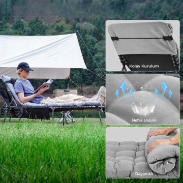 KingCamp Hamburg Cool Plus 5 Kademeli Katlanır Şilteli Şezlong Kampet Black & Grey